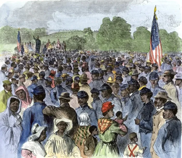 Framed Print : Emancipation Proclamation explained to former slaves in Louisiana Framed Print : Emancipation Proclamation explained to former slaves in Louisiana