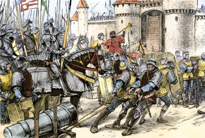 Framed Print : English army of Edward III attacking Calais during the Hundred Years War wiith Framed Print : English army of Edward III attacking Calais during the Hundred Years War wiith