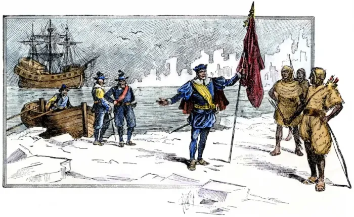Framed Print : English Explorer John Cabot landing on the shore of Canada