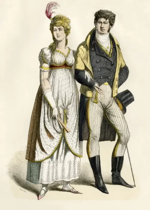 Framed Print : European couple dressed in the Empire style Framed Print : European couple dressed in the Empire style