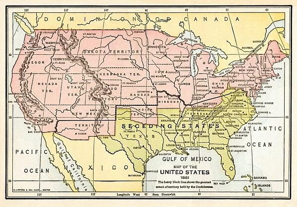 EVCW2A-00009. Map of the United States in 1861, at the start of the Civil War.