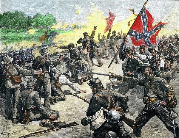 EVCW2A-00027. Confederate Louisiana brigade throwing stones at advancing