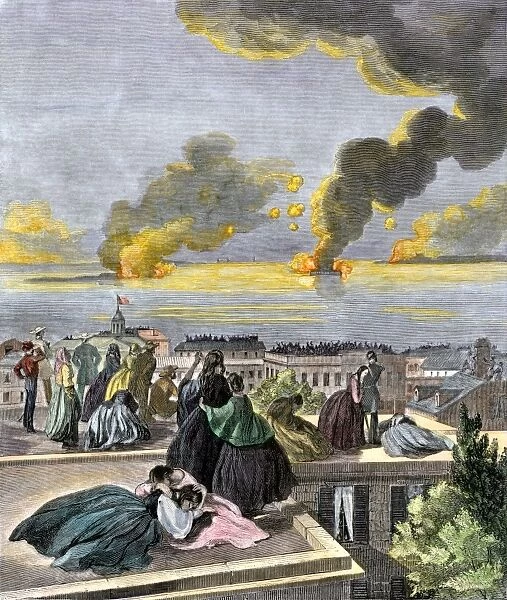 EVCW2A-00043. Citizens of Charleston watching the Confederate bombardment of Fort Sumter