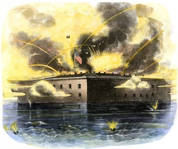 EVCW2A-00097. Confederate bombardment of Fort Sumter in Charleston harbor, April 1861.