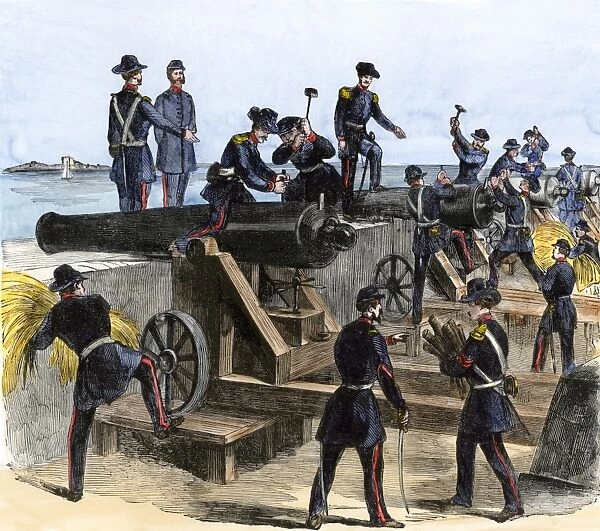 EVCW2A-00128. Union army spiking the cannons of Fort Moultrie before evacuating