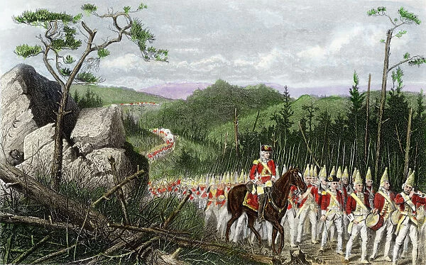 EVNT2A-00011. British General Edward Braddock marching through wilderness to Fort Duquesne