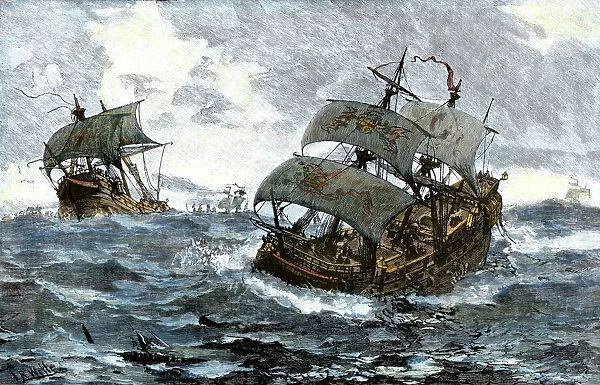 EVNT2A-00047. Retreat of the Spanish Armada from England in stormy seas, 1588.