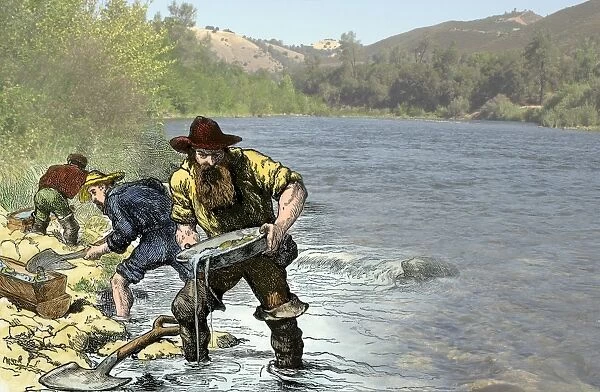EVNT2C-00012. Prospector panning for gold near Sutters Mill in the American River