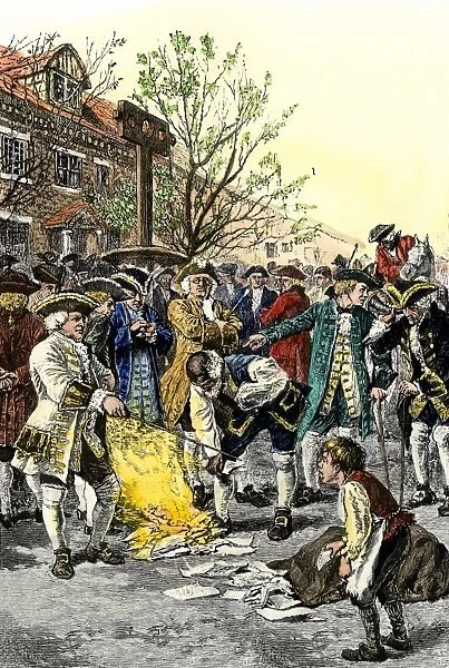EVRV2A-00008. Stamp Act protestors burning stamps in New York City before