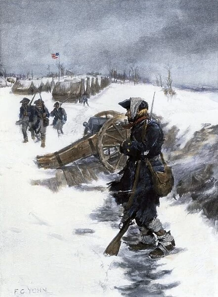 EVRV2A-00011. Valley Forge soldier on picket duty in the snow