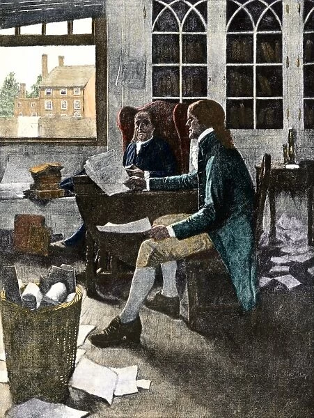 EVRV2A-00027. Thomas Jefferson reading his rough draft of the Declaration
