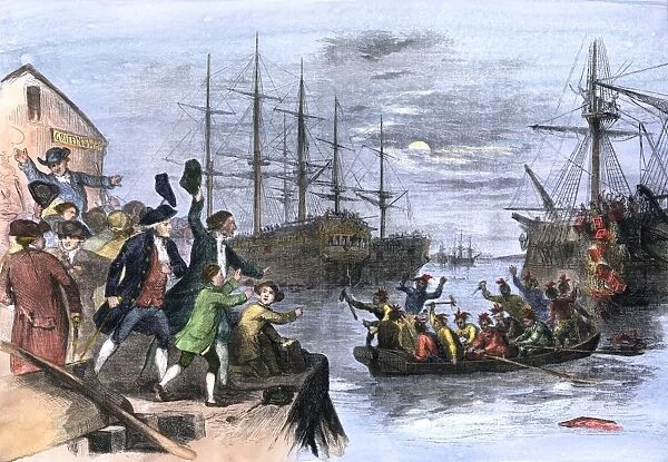 EVRV2A-00037. Colonials destroy British cargo of tea in Boston harbor