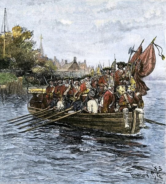 EVRV2A-00050. Last boatload of British troops evacuating New York City, 1783.