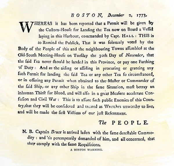 EVRV2A-00054. Handbill warning Boston patriots against buying tea, December 2, 1773.