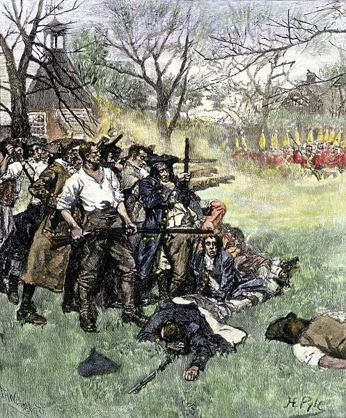 EVRV2A-00056. Minutemen at Lexington Green, April 1775 - 'If they want a war