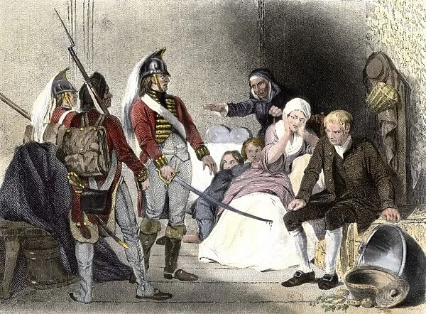 EVRV2A-00096. British soldiers quartered in an American colonial home, 1770s.