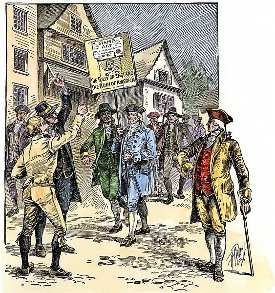 EVRV2A-00117. Protest in New York City by colonists opposing the Stamp Act 1765.