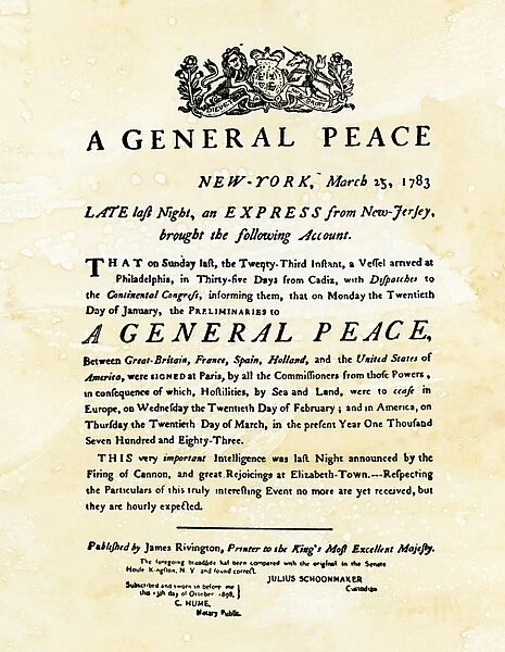 EVRV2A-00237. Announcement of peace treaty ending the Revolutionary War