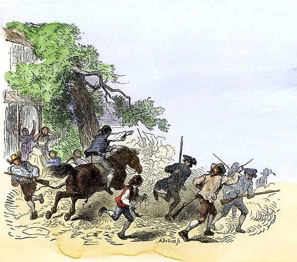 EVRV2A-00250. Minutemen roused by Paul Revere to do battle in Lexington, April 19, 1775.