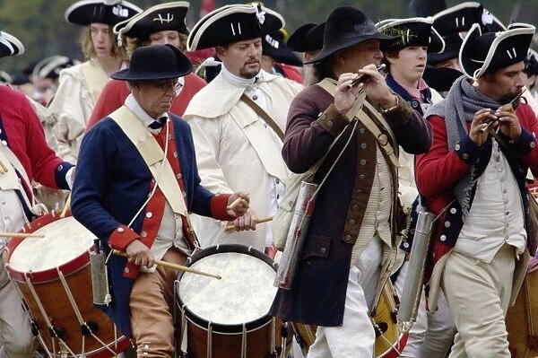 EVRV2D-00100. British fife and drum corps takes the field in a reenactment