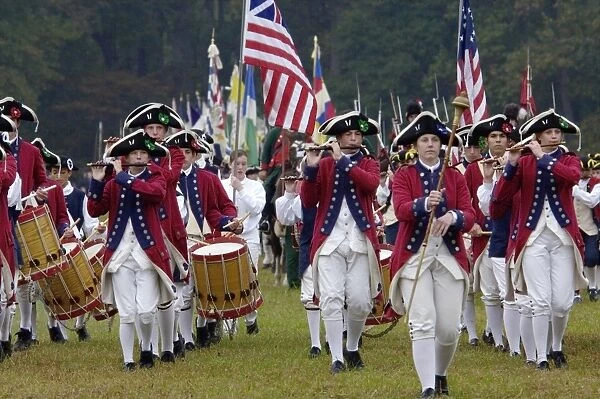 EVRV2D-00101. British fife and drum corps takes the field in a reenactment