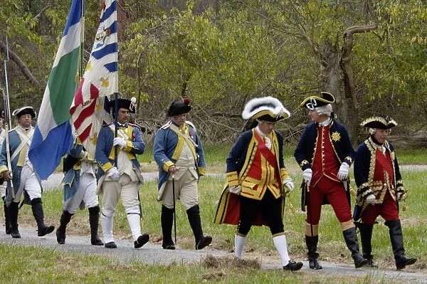 EVRV2D-00110. Rochambeau and French army reenactors march to the surrender