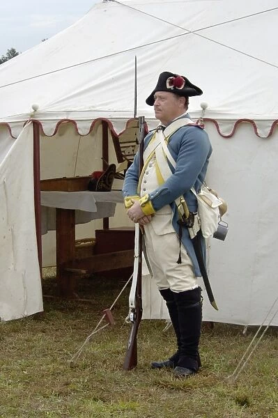 EVRV2D-00116. French soldier guarding Rochambeau's tent at a reenactment