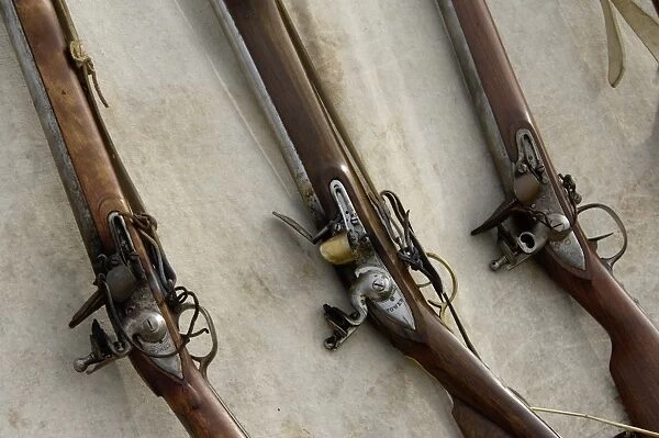 EVRV2D-00139. Flintlock muskets at a reenactment on the Yorktown battlefield, Virginia.