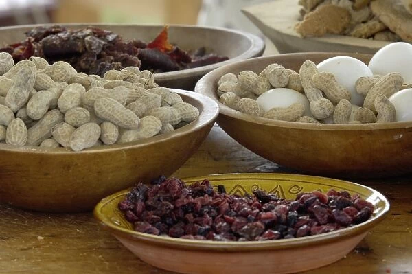 EVRV2D-00142. Peanuts, eggs, and dried berries for breakfast at a reenactment