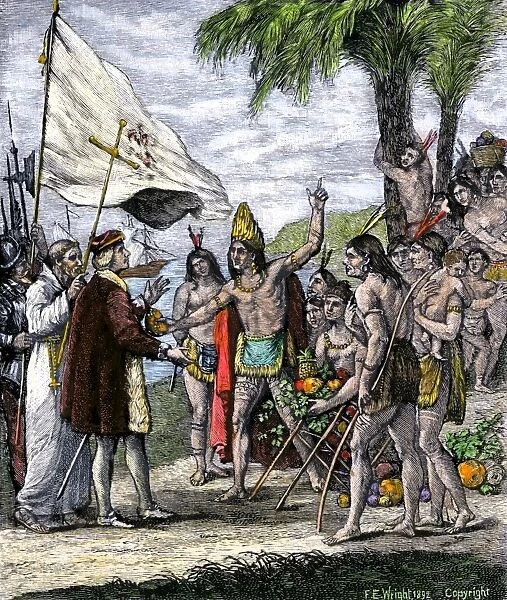 EXPL2A-00003. Cuban native chief addresses Christopher Columbus on the