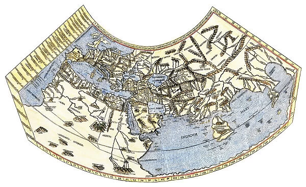 EXPL2A-00014. Ptolemy's map of the world, illustrating a concept of the flat earth.