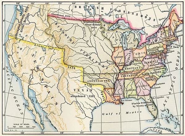 EXPL2A-00022. Map of the United States in 1819, showing territory under Spanish