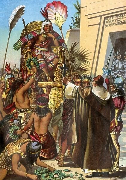EXPL2A-00030. Missionary Father Valverde addresses the Inca king Atahualpa