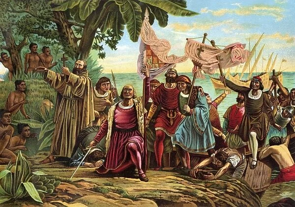 EXPL2A-00066. Landing of Columbus expedition on the island of Guanahane in 1492.
