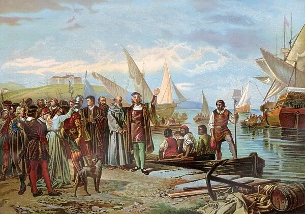 EXPL2A-00067. Departure of Columbus's first expedition from Palos, Spain, 1492.