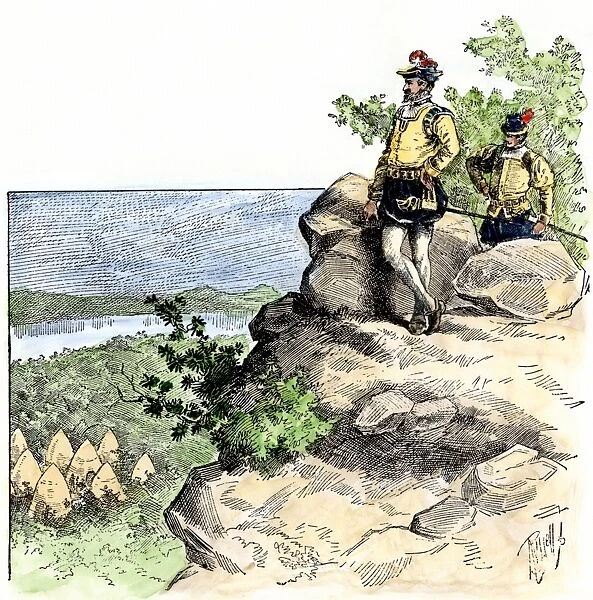 EXPL2A-00087. Jacques Cartier on the summit of Mont Real, now Montreal, Canada, 1535.