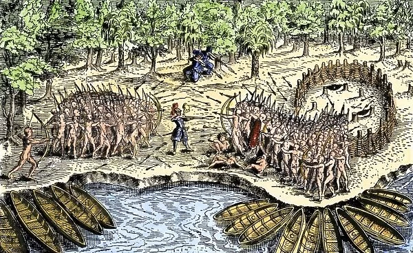 EXPL2A-00110. Samuel de Champlain's defeat of the Iroquois at Lake Champlain