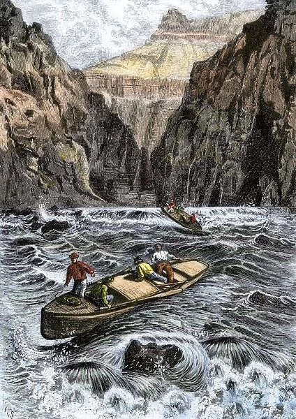 EXPL2A-00144. John Wesley Powell's Grand Canyon expedition running rapids