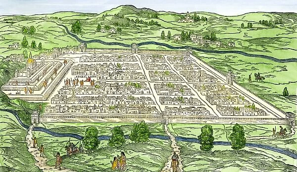 EXPL2A-00177. Inca city of Cusco, Peru, in 1556, after the Spanish conquest.