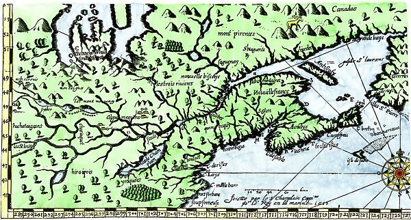 EXPL2A-00184. Part of the 1613 Samuel de Champlain map of New France.
