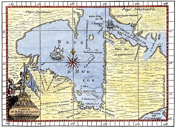 EXPL2A-00190. Map of Hudsons Bay, Canada, showing Hudsons Strait, 1722.