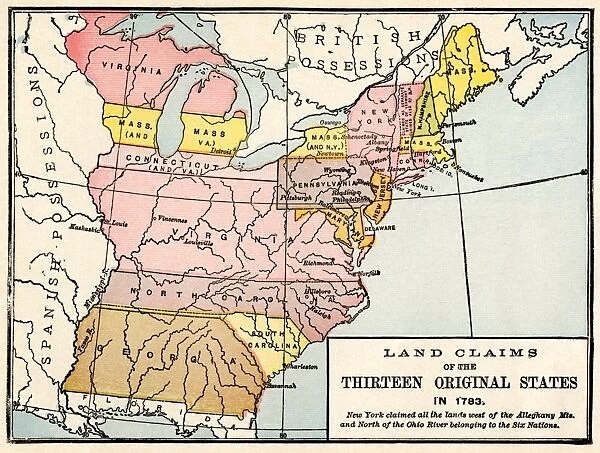EXPL2A-00191. Map showing land claims of the 13 original states in 1783.