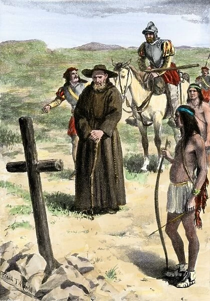 EXPL2A-00211. Father Juan de Padilla finds the cross set by Coronado, 1540s.