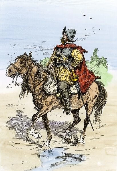 EXPL2A-00245. Spanish conquistador in armor on horseback, New Spain, 1500s.