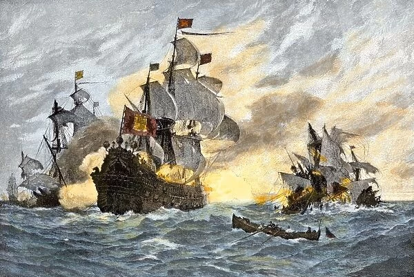 EXPL2A-00292. Destruction of John Smiths ship by the Spanish