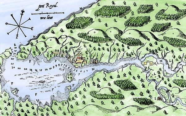 EXPL2A-00297. Champlain's 1613 map of his settlement at Port Royal