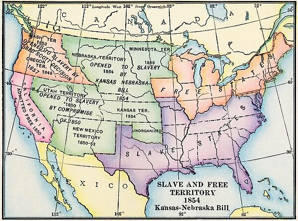 EXPL2A-00312. Map of slave and free areas of the United States in 1854
