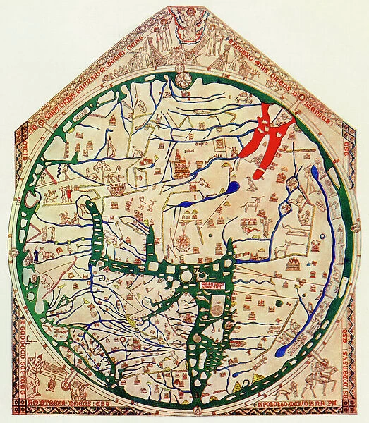 EXPL2A-00352. The Hereford Mappa Mundi of 1280 - Jerusalem is at the center