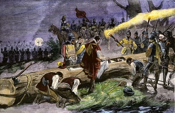 EXPL2A-00369. Burial of Hernando DeSoto in the Mississippi River to keep his death secret