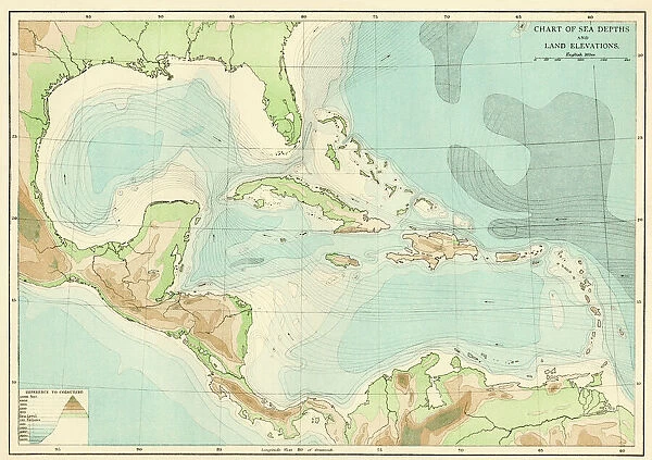 EXPL2A-00377. Chart of the West Indies sea depths and land elevations.